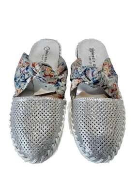Bernie Mev Perforated Silver Metallic Knot Slip-On Espadrilles